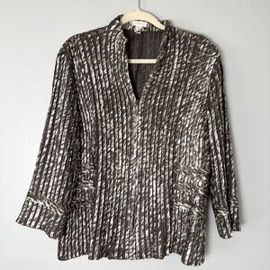 Chico's‎ Women's Size (2/US L)Julianne Jacket Shiny Brown Mesh Zip Up